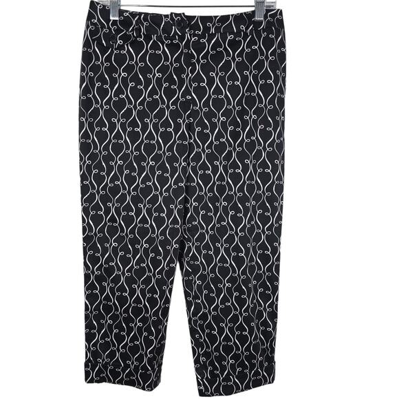 Talbots Petite Black White Aztec Design Women's Rolled Cuff Capri Pants 10P - Picture 1 of 3
